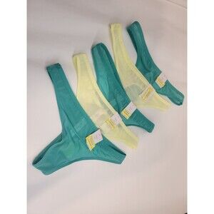 Auden Mesh Thong Panty Yellow Green Women's Size XS Set of 5 NWT